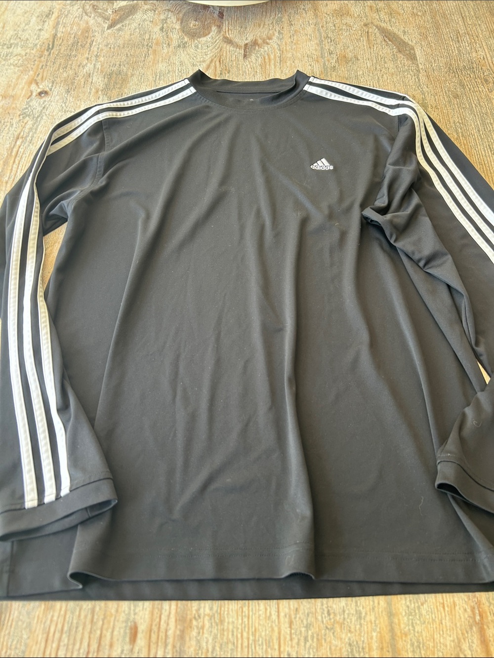 adidas Black Long-Sleeve Performance Tee with White Three Stripes
